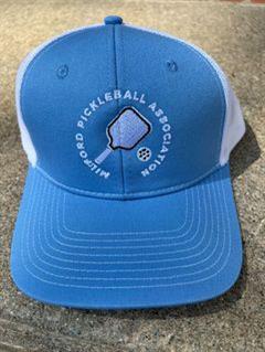 milford pickleball association - snap back hat - carolina blue & white